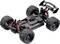 A remote-controlled car chassis with large off-road tyres, shock absorbers, and battery pack. Suitable for rough terrain.