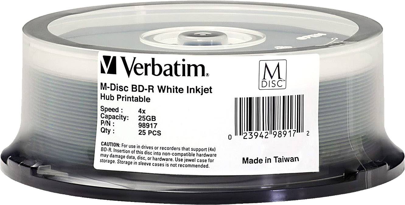 Verbatim 98917 Blank M-Disc Blu-ray DVD 25 GB 25 pc(s) Spindle Printable