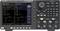 Oscilloscope display with two channels. Shows frequencies and amplitudes, Channel A at 1000 Hz, Channel B also 1000 Hz, both 1000 Vpp.
