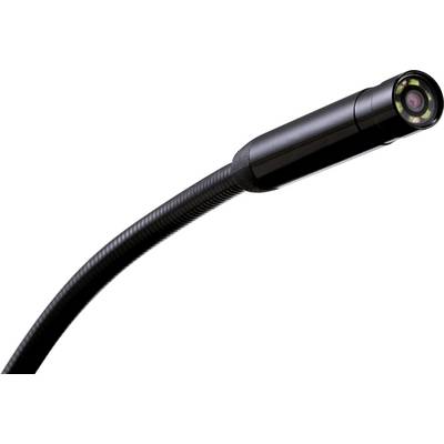 Endoscope with a flexible cable and camera, surrounded by LEDs, for examining hard-to-reach locations.