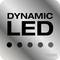 'Dynamic LED' is written in black text on a metallic shiny background. Five black dots are located at the bottom.