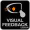 Black square with a stylised headlight and an orange arrow in the centre. Text underneath: 'VISUAL FEEDBACK'.