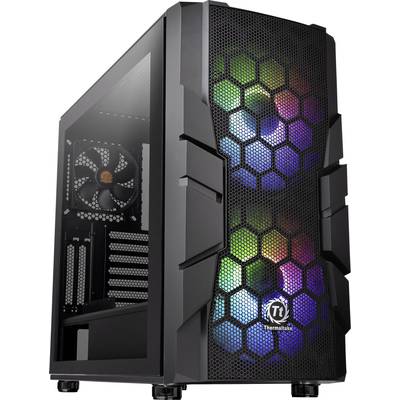 Thermaltake Commander C33 TG Midi tower PC casing, Game console casing Black 2 built-in LED fans, Built-in fan, LC compatibility, Window, Dust filter,
