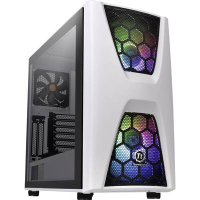 Thermaltake COMMANDER C34 TG Midi tower PC casing, Game console casing White, Black 2 built-in LED fans, Built-in fan, LC compatibility, Window, Dust filter,