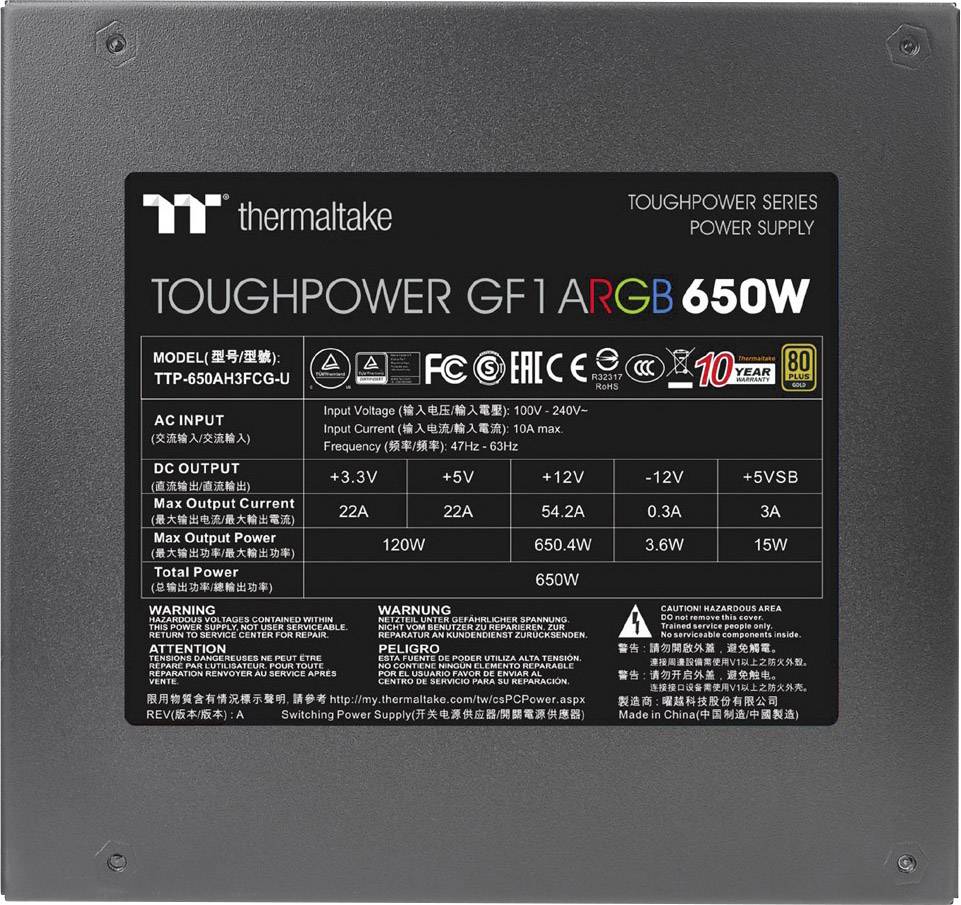 Thermaltake Toughpower GF1 ARGB PC power supply unit 650 W ATX 80 PLUS Gold-1