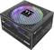 Black Thermaltake Toughpower GF1 ARGB 850W power supply with RGB-illuminated fan and logo. Suitable for gaming PCs.
