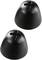 Two black, dome-shaped objects with a cross-shaped slot, suitable as handles or control knobs.