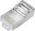 RJ45 Plug: A silver Ethernet connector with eight gold pins, used for network connections.