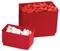 Two red boxes, one smaller than the other. The larger box contains red plastic wall plugs, the smaller box contains white wall plugs.