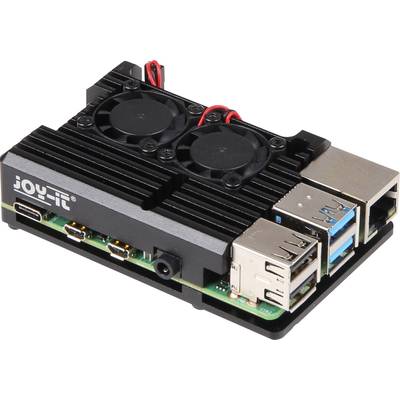 A single-board computer with a connected fan and multiple USB ports, Ethernet port, and HDMI output.