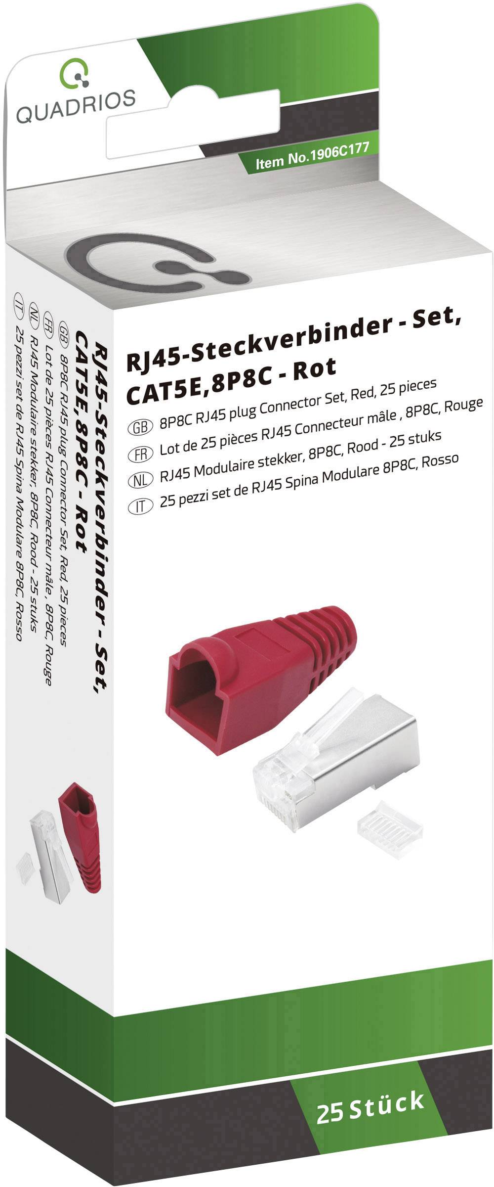 Quadrios Quadrios N/A 1906C177 Plug, straight No. of pins (RJ) 8P8C Red 25 pc(s) 1906C177 Plug, straight No. of pins (RJ-0
