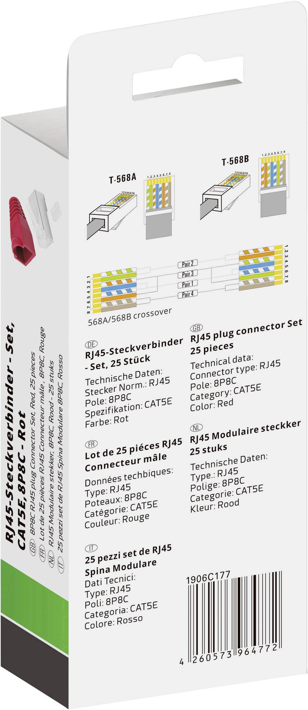 Quadrios Quadrios N/A 1906C177 Plug, straight No. of pins (RJ) 8P8C Red 25 pc(s) 1906C177 Plug, straight No. of pins (RJ-2