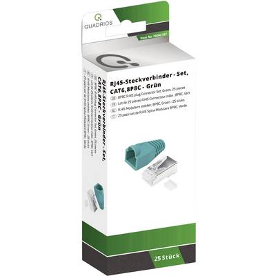 Packaging of an RJ45 connector set, CAT6, 8P8C, colour Green, 25 pieces, brand Quadrios, article number 190BC187.