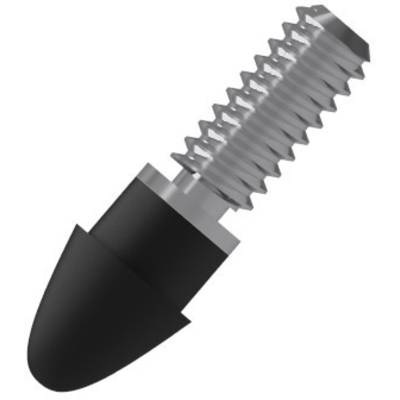 A dark grey, cone-shaped screw with a ribbed thread. The upper part is wider and smooth, the lower part is black.