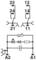 Circuit diagram of a relay with two coils and contact pairs. Top: two normally open contacts with numbers. Bottom: diode, LED and resistor connected in parallel.