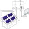 Diagram of a Photovoltaic System: Solar panels on a house roof connected to an inverter, shown with positive and negative poles.