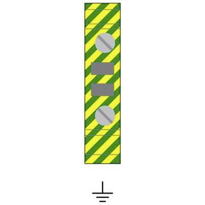 'Protective Earth' Symbol: Electrical protective earth conductor with green and yellow stripes, two grey bars and one black bar in the centre.