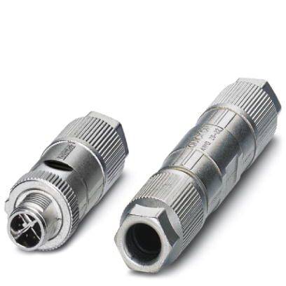 Two silver connectors, one open, the other closed. They are used to connect electronic devices or cables.