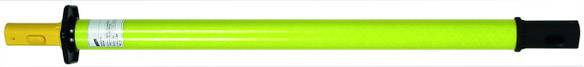 A bright green, tubular roller with a yellow and black cap, suitable for use in technical equipment.