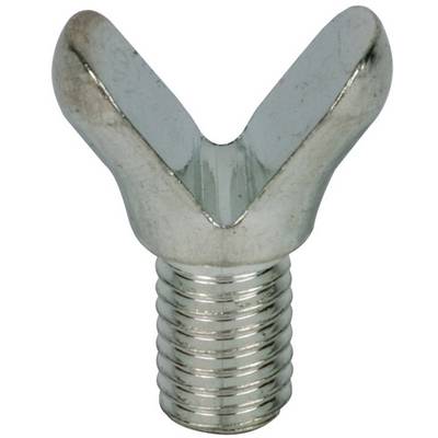 Metal butterfly nut with two wings for easy hand-turning.