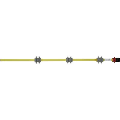 Yellow cable with multiple grey mounting brackets and a red end that resembles a connector.