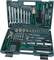An open toolkit containing various spanners, screwdrivers, pliers, socket attachments, and a ratchet neatly arranged.
