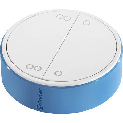 A round, blue electronic timer with white buttons and a white lid, marked for specific functions.