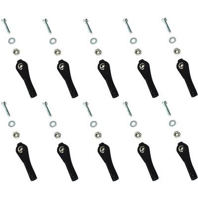 Ten identical sets consisting of a black lever clamp, a screw, a nut, and a washer on a white background.