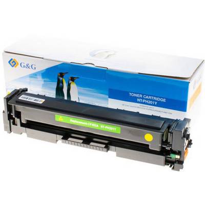 G&G Printer Toner Cartridge, Model NT-PH201Y. Packaging features penguins. Compatible with specific printer models.