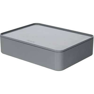 A rectangular grey storage tray with rounded corners, suitable for storing letters or documents on a desk.