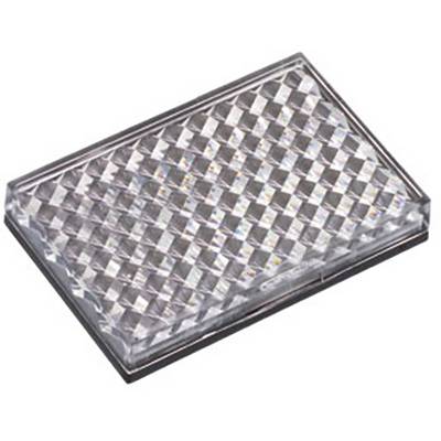 A rectangular, transparent, crystal-like object with a chessboard-like surface that reflects light in a multifaceted manner.