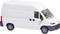 A white delivery van with closed doors, viewed from the side, on a white background.
