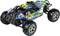 A remote-controlled car with a colourful design, large tyres and robust frame, perfect for off-road adventures.