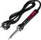Soldering iron with mains plug, suitable for electronic work. Black colour with red control elements on the handle.