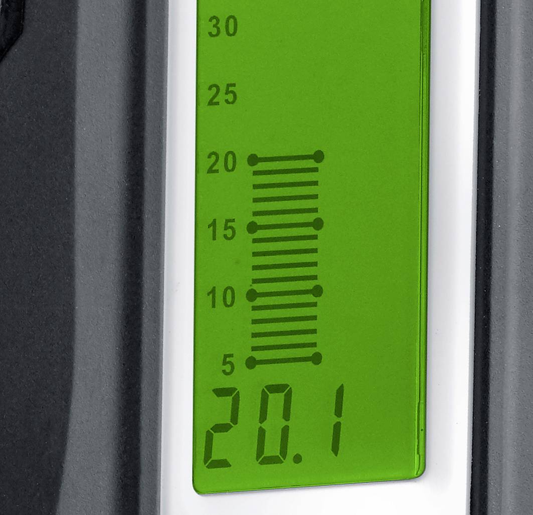 Image of a green device display with a scale. The number '20.1' is shown.
