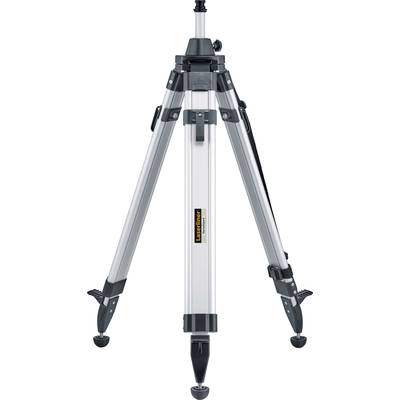 A silver tripod with black accents, sturdy and height-adjustable, suitable for cameras or measuring instruments.