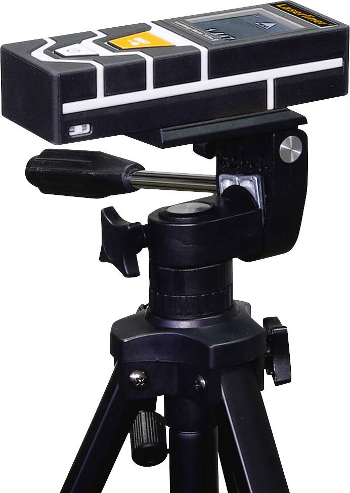 A digital measuring instrument is mounted on a tripod. It displays a reading, likely used for high-precision measurement.
