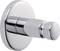 A chrome-plated wall hook with a round base and cylindrical end, suitable for hanging clothing or towels.