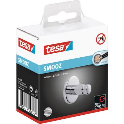 Packaging for a tesa adhesive hook, SMOOZ model, for easy mounting without drilling, suitable for smooth surfaces.