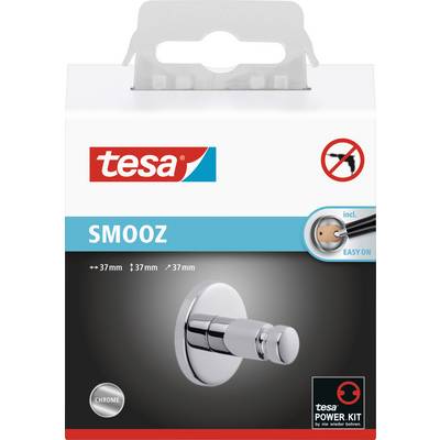 'Tesa' Adhesive Hooks SMOOZ, Chrome, 37mm, with Easy-On and Power Kit Technology, packaged in a white box.