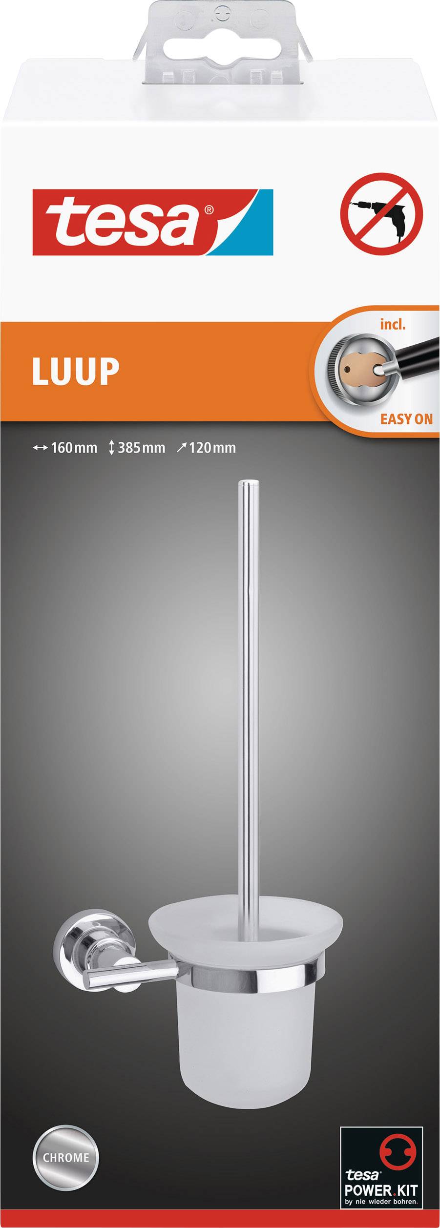 Toilet Brush Holder, Wall-Mounted, Including Fixing Kit, Easy Installation, Brand 'tesa', in Chrome Finish.