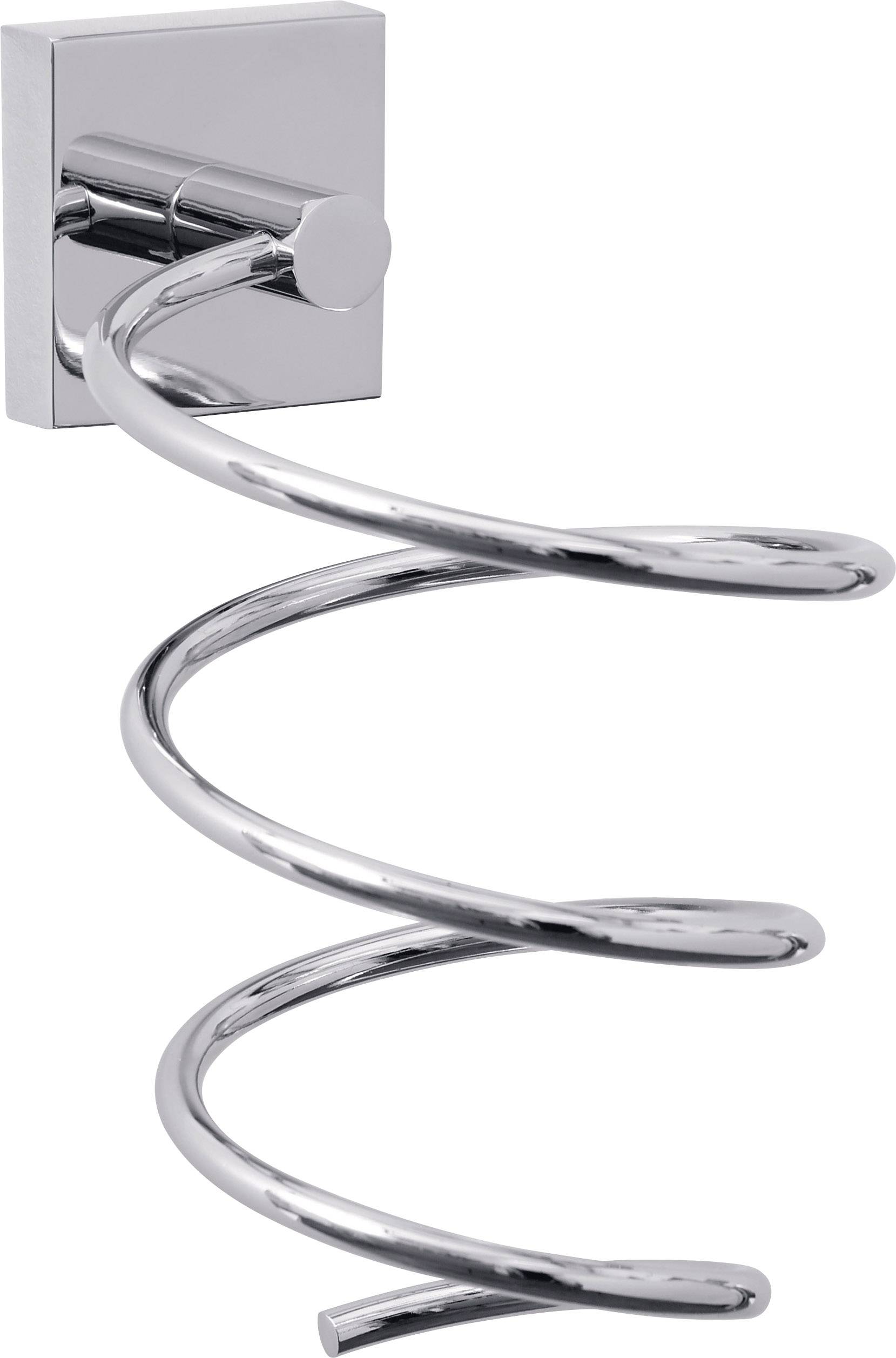 A spiral-shaped metal wall bracket, suitable for hanging a hairdryer or similar devices.