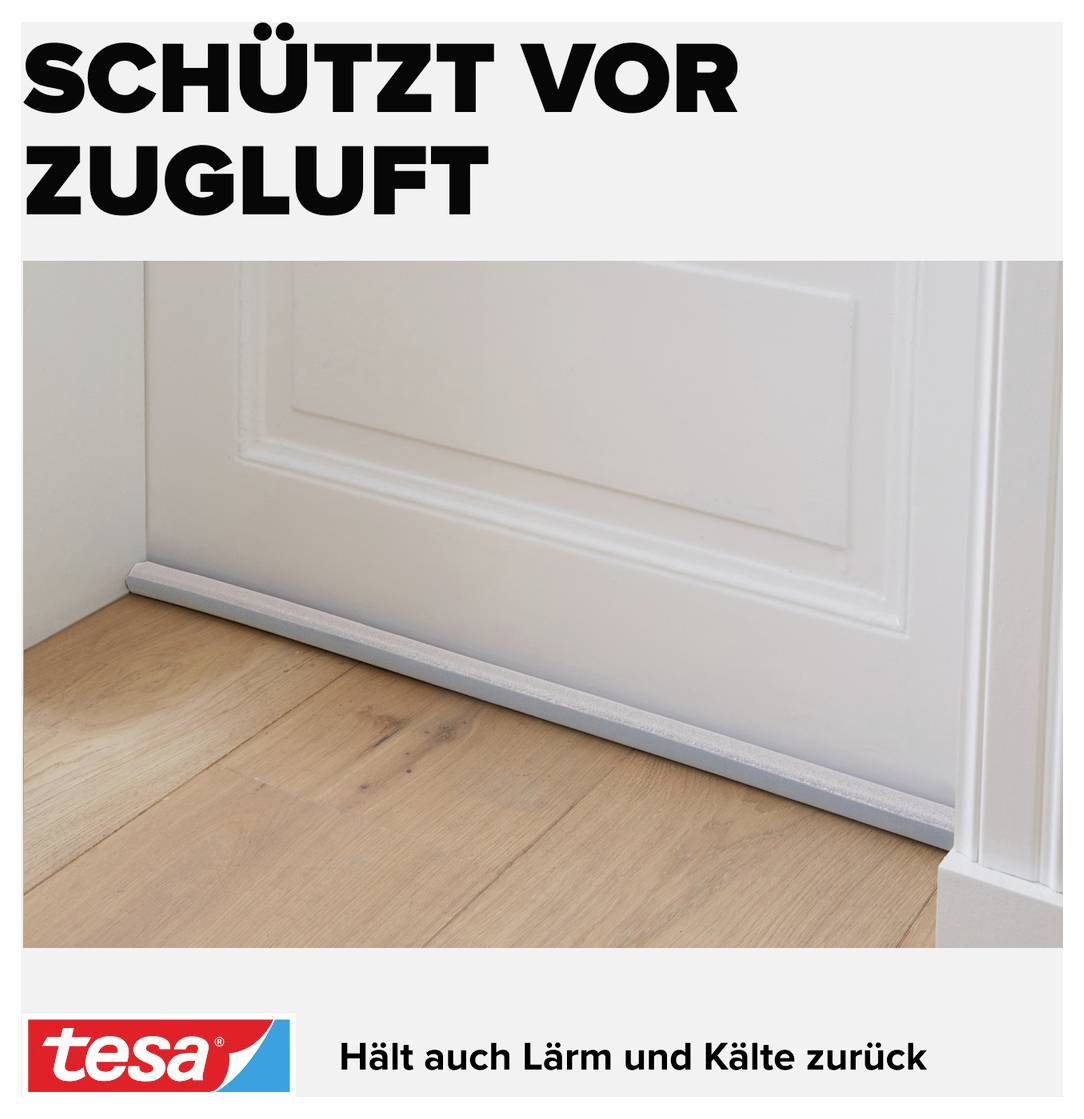 A door with a seal on the lower edge that keeps out draughts, noise and cold. Text above: 'Protects against draughts'.