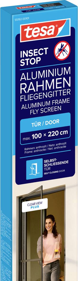Image of tesa ALU COMFORT 55192-00003-00 Door insect netting (W x H) 1000 mm x 2200 mm Anthracite 1 pc(s)