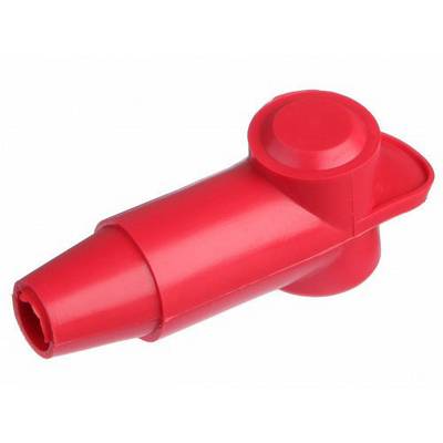 Red kazoo instrument, side view.