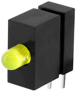 A rectangular, black housing plug with a yellow light-emitting diode on the front, suitable for electronic circuits.