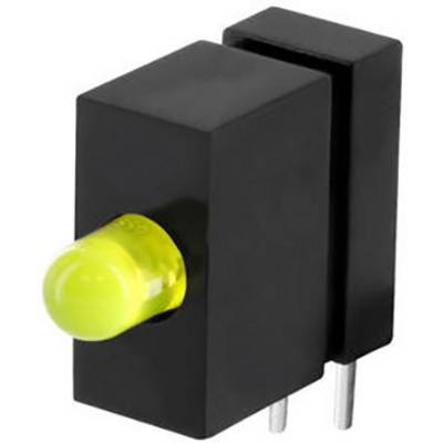 A rectangular, black housing plug with a yellow light-emitting diode on the front, suitable for electronic circuits.