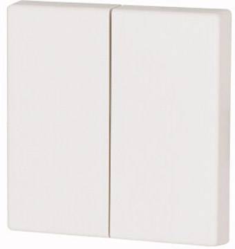 A double light switch in white. Suitable for controlling electrical devices inside buildings.