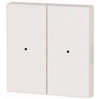 Two white light switches, each with a small black dot in the centre.