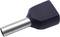 Black plastic pipe cap with cylindrical metal handle. Used for sealing or protecting pipe ends.